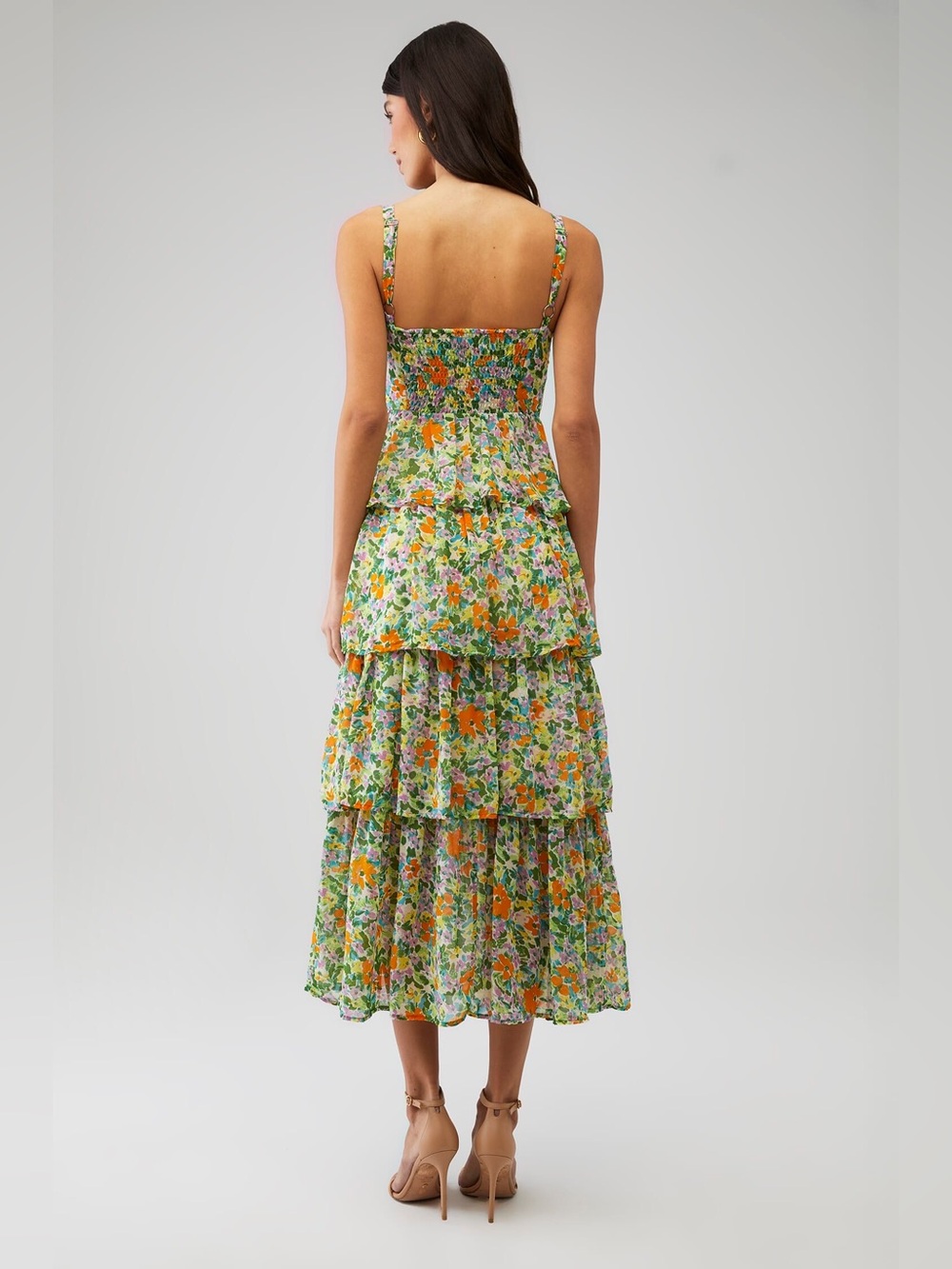 ASTR the Label Midsummer Floral Tiered Midi Maxi Dress NWOT Size Large Green - Picture 3 of 14